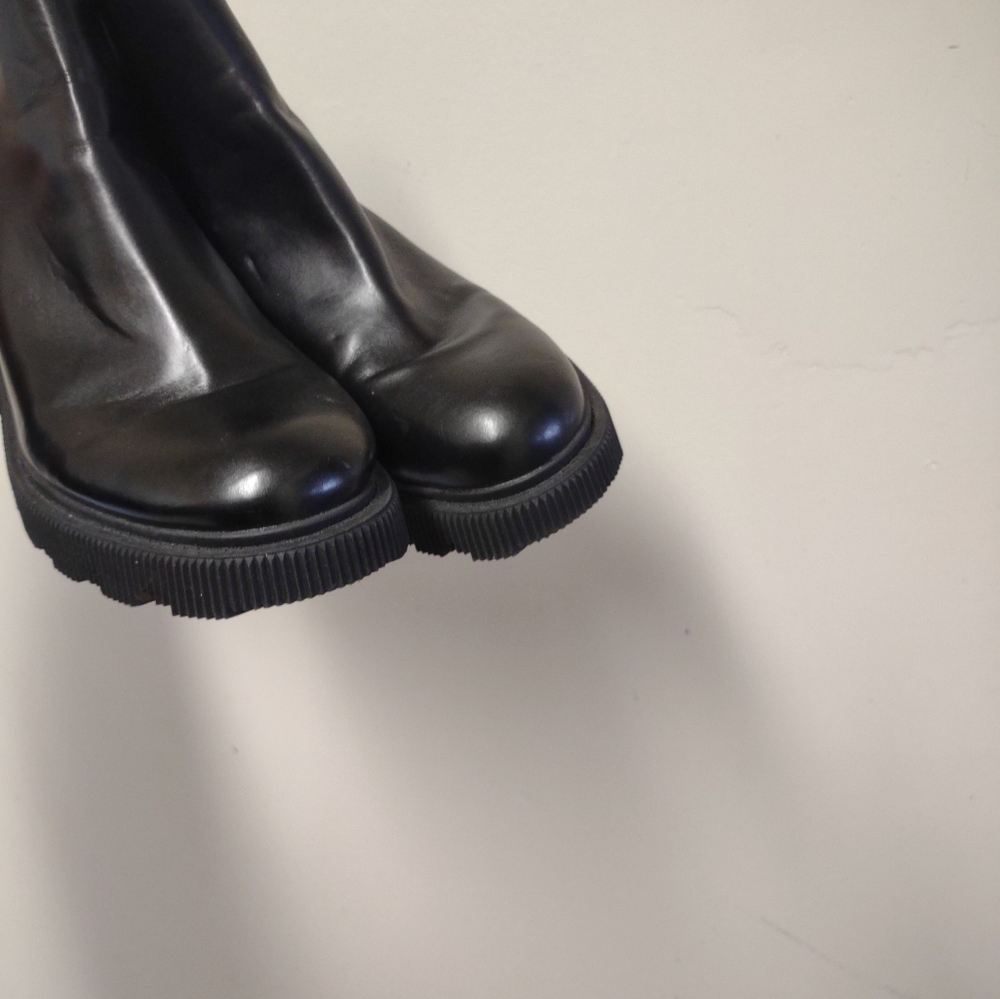 Zara Women's Black Leather Chunky Lugsole Ankle Booties Boots Size 40 - Picture 5 of 12